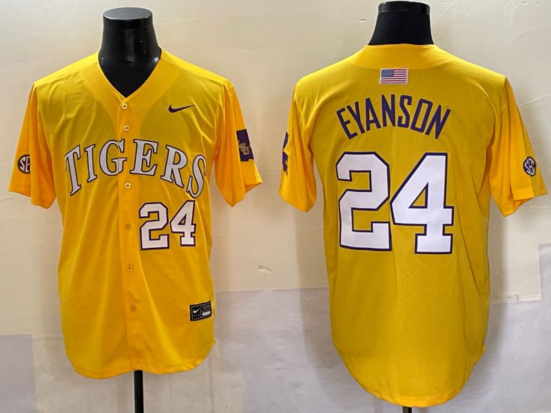 Men 2025 LSU Tigers #24 Eyanson Yellow Joint Name Nike NCAA Jersey style 6